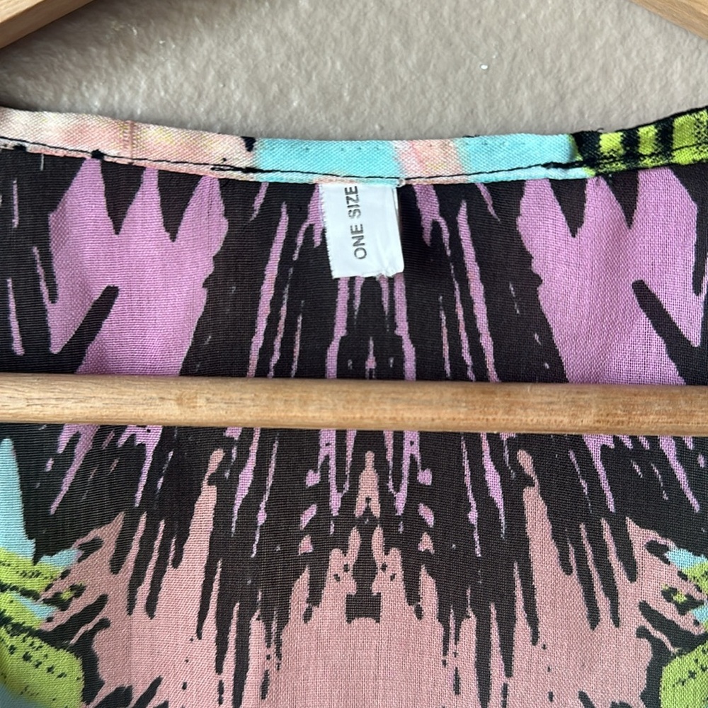 Tropical Patterned V Neck Sheer Caftan Coverup - image 4